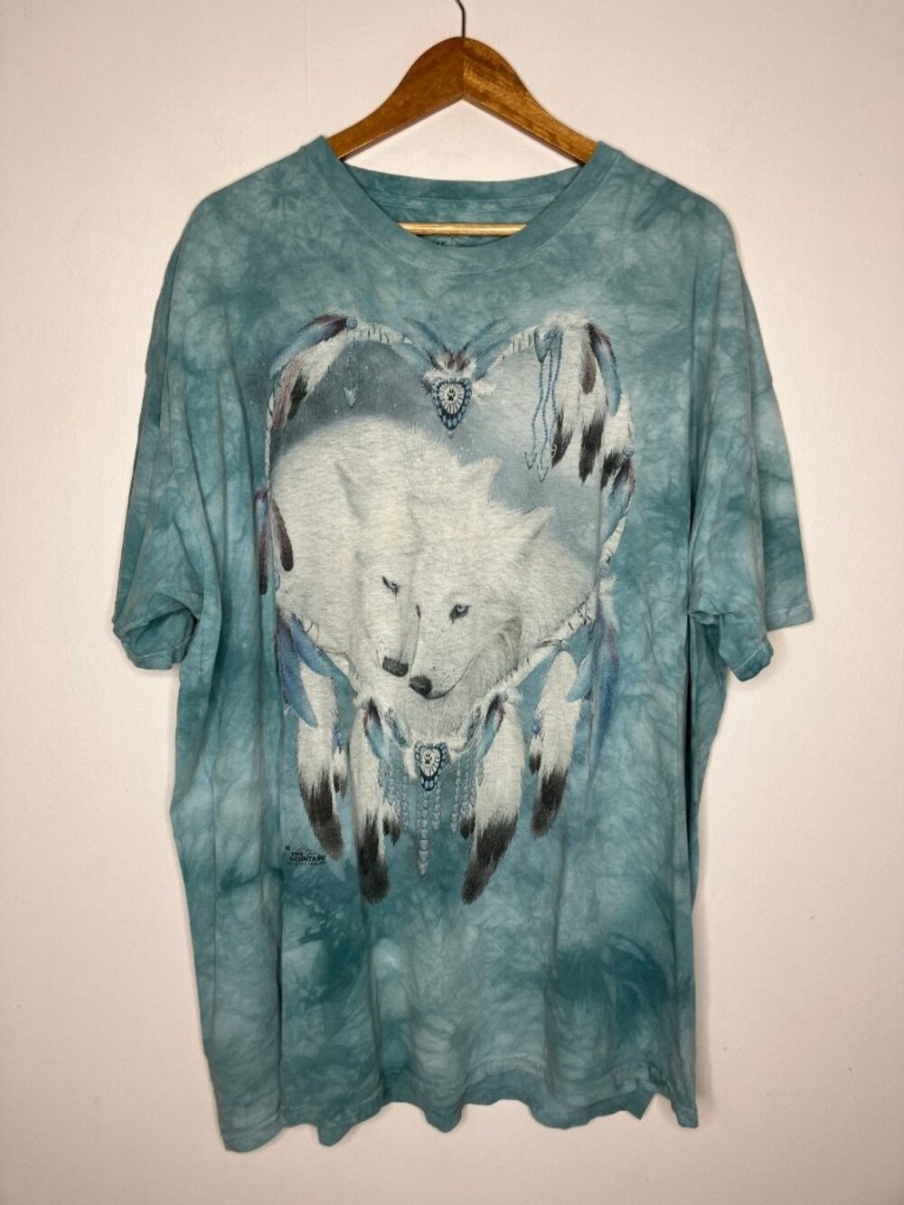 The Mountain 3XL White Wolf Dreamcatcher T-Shirt Men's Tie-Dye Blue